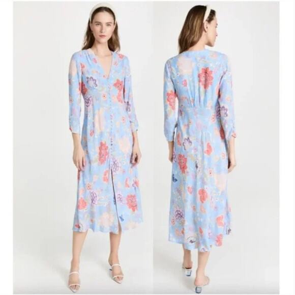 RIXO Katie Floral Midi Dress in Pop Blue Peony Floral - Picture 1 of 9